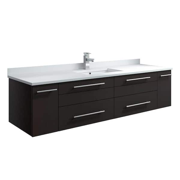 Fresca Lucera 60 in. W Wall Hung Bath Vanity in Espresso with Quartz Stone Vanity Top in White with White Basin