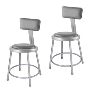 Otto 18 in Grey Vinyl Padded Stool with Backrest, Metal Frame, (2-Pack)