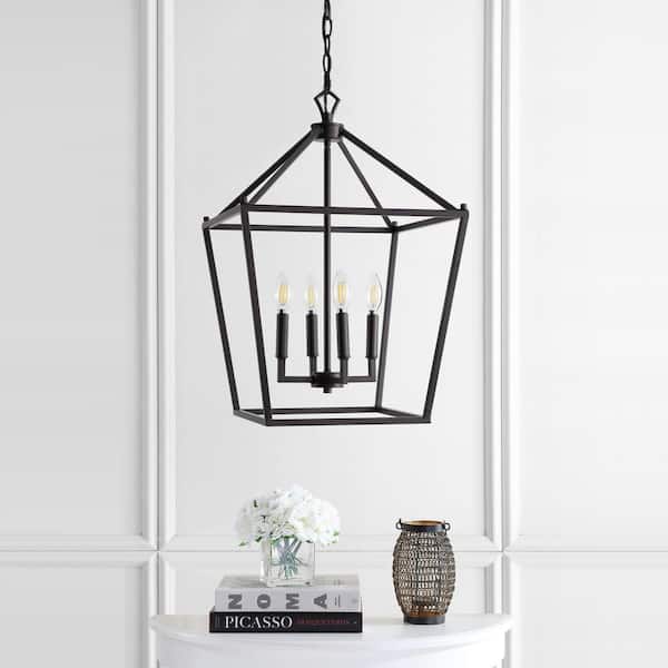 JONATHAN Y Pagoda 16 in. 4-Bulb Oil Rubbed Bronze Lantern