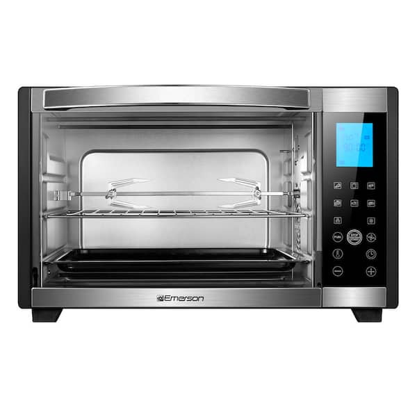 Emerson 1600 W 6-Slice Black Stainless Steel Convection Toaster Oven with Rotisserie