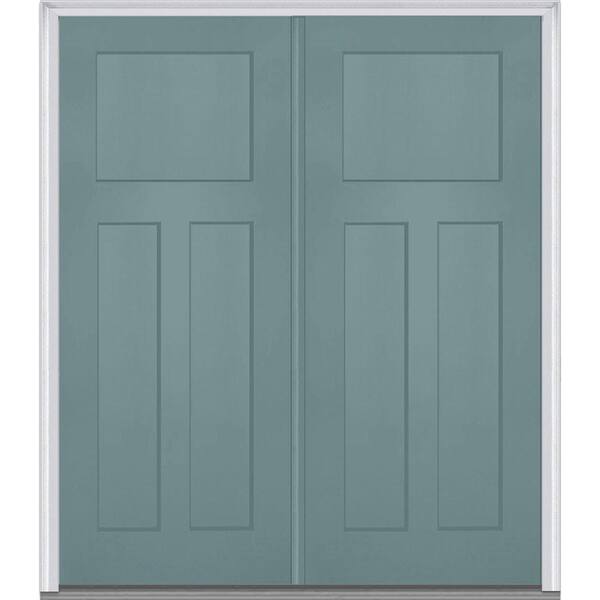 MMI Door 72 in. x 80 in. Classic Right-Hand Inswing Craftsman 3-Panel Painted Fiberglass Smooth Prehung Front Door with Brickmold