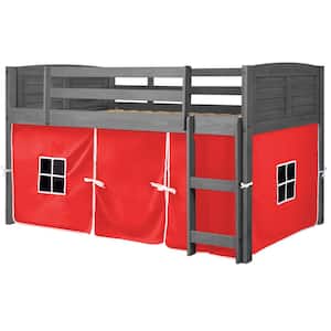Antique Grey Twin Louver Low Loft Bed with Red Tent Kit