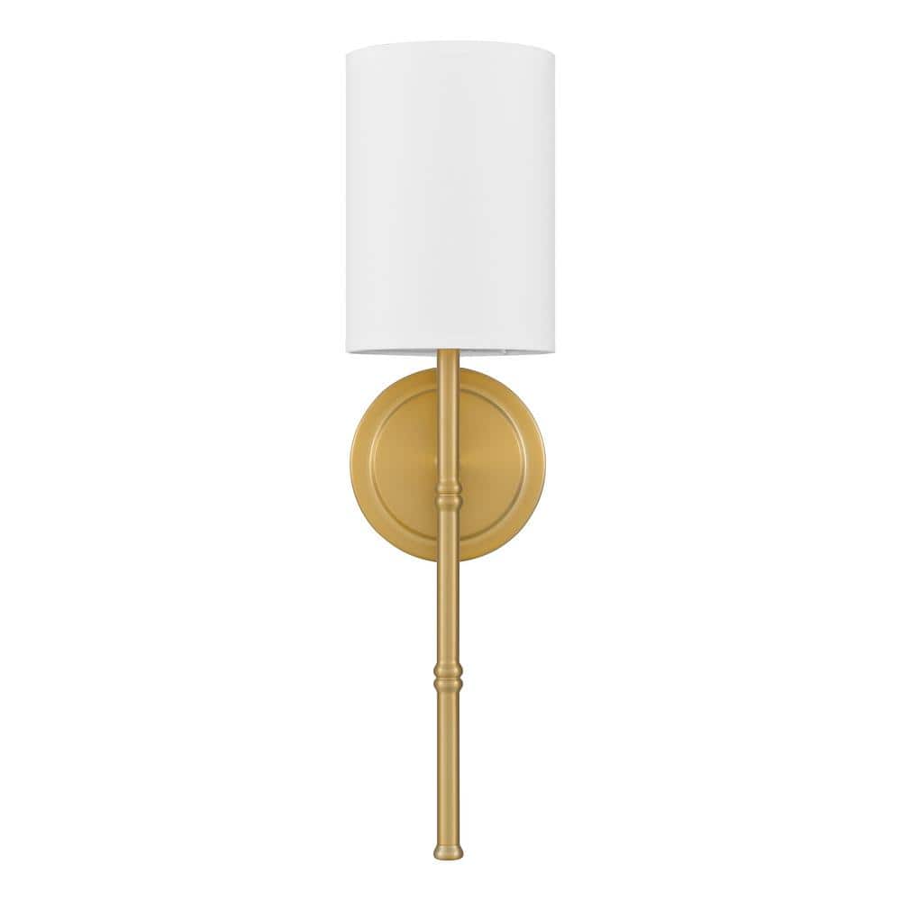 Dorsett Aged Brass Dimmable Wall Sconce with White Fabric Shade