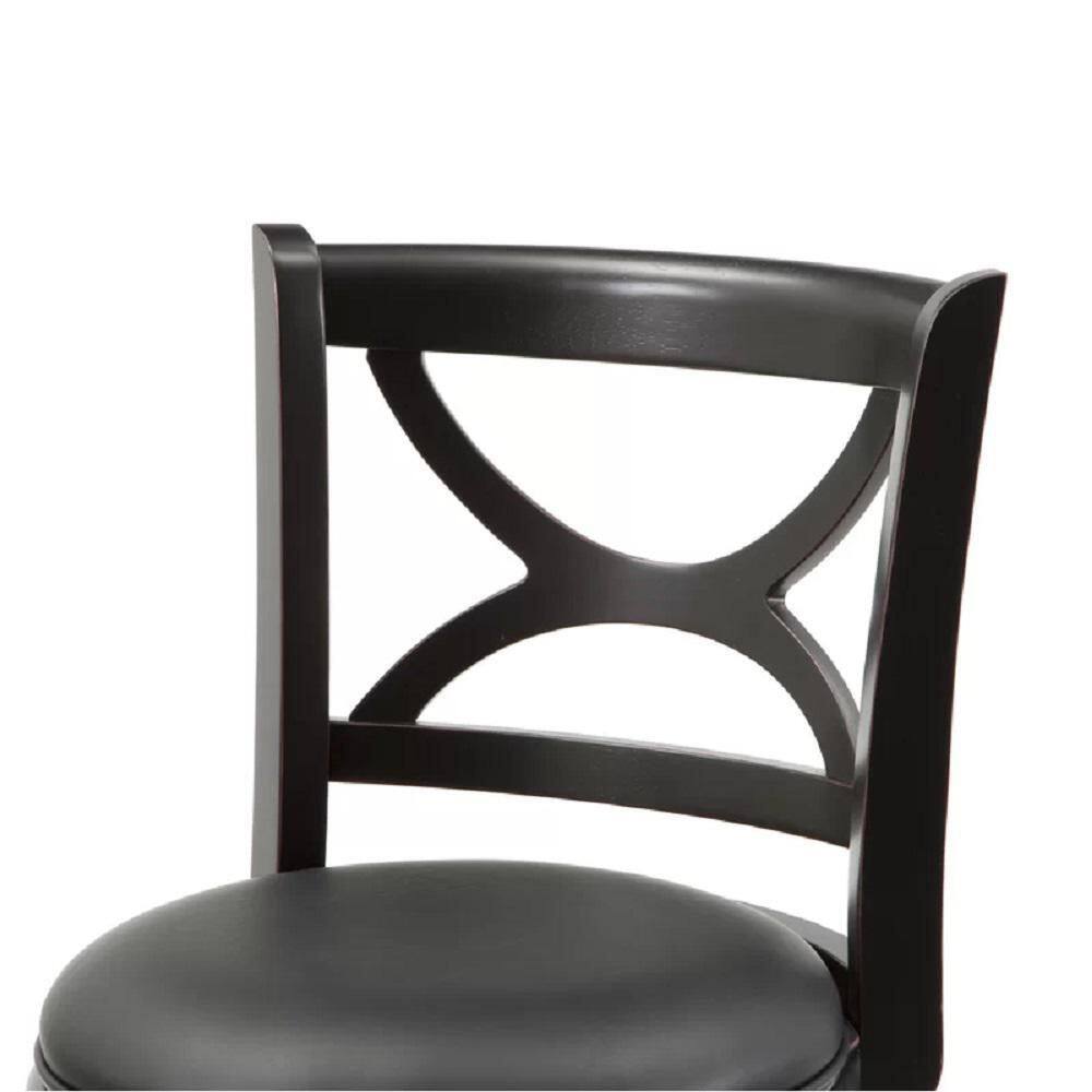 Elegant Black Leather Swivel Counterstool with Solid Wood Frame