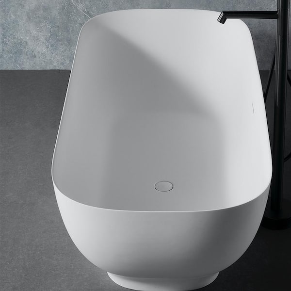 Unbranded 63 in. x 30 in. Freestanding Soaking Synthetic Stone Bathtub with Center Drain in Matte White