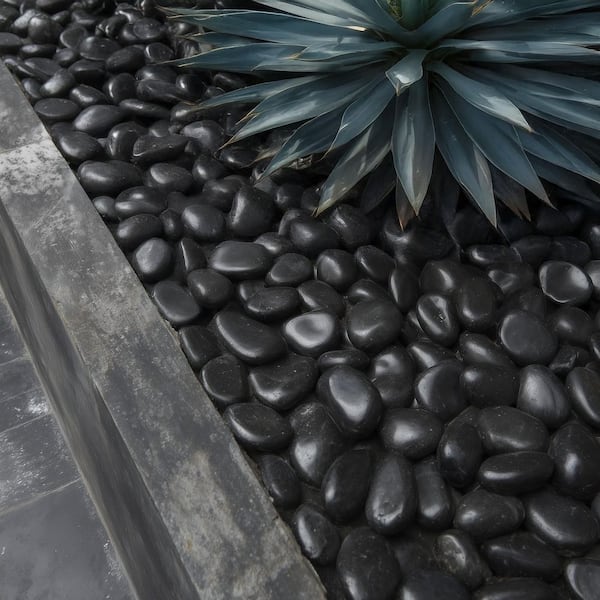 Polished Black 0.5 cu. ft. Bagged Landscape Rock (1 in.-2 in., Smooth Decorative Stones, 1-Bag/0.5 cu. ft.)