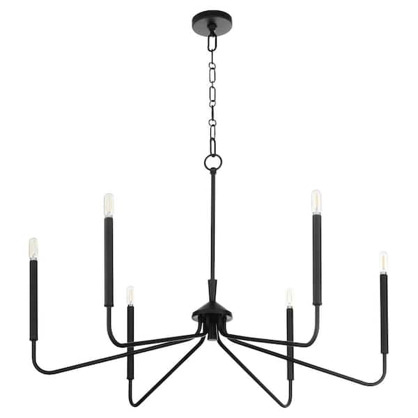 quorum PROVIDENCE 60-Watts 6-Light Matte Black Chandelier Light with no Shade, Light Bulb not included.