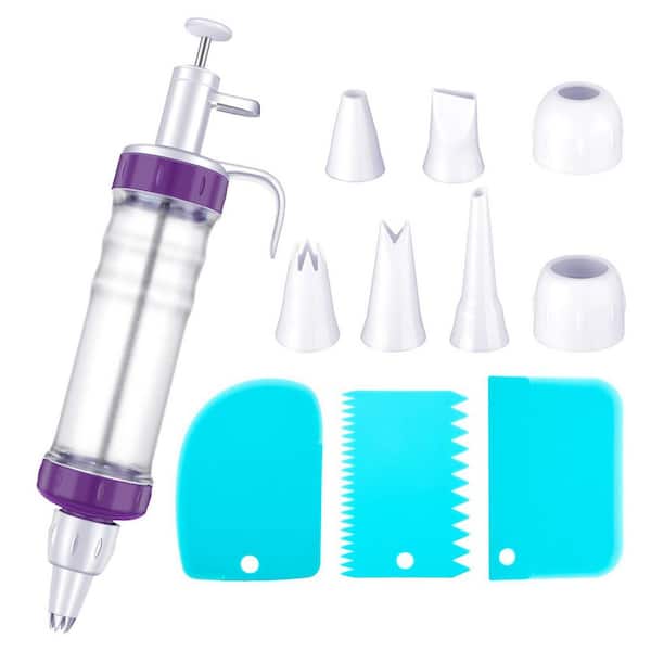 7-Piece Silic1 and Plastic Cupcake Decorating Set with 7 Icing Nozzles and 3 Scrapers for Cake Frosting