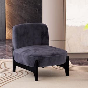 Mid-Century Modern Black Velvet Upholstered Accent Chair with Rubber Wood Frame
