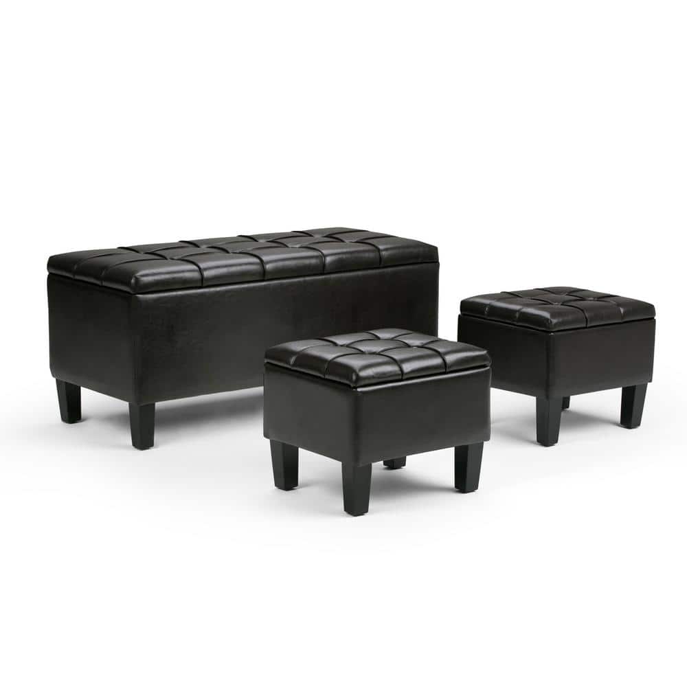 Tanners Brown Tufted Faux Leather Multipurpose Ottoman Set