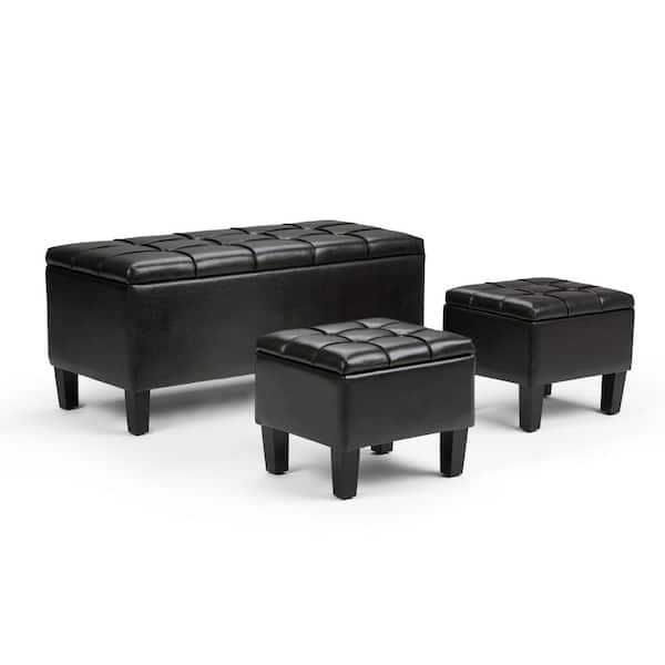 Simpli Home Dover 44 in. Contemporary Storage Ottoman in Tanners Brown Faux Leather