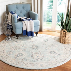 Blossom Gray/Multi 6 ft. x 6 ft. Floral Antique Border Round Area Rug