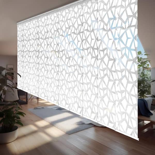 EMOH Snowdrops 120 in. - 218 in. W x 94 in. L Adjustable 10-Panel White Double Rail Panel Track with 23.5 in. Slates