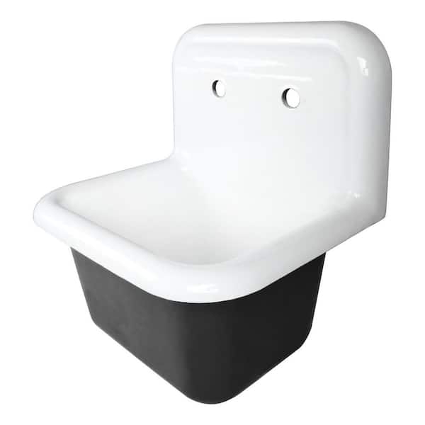 Iman 22 in Cast Iron Wall-Mounted Bathroom Sink in White Interior and Matte Black Exterior
