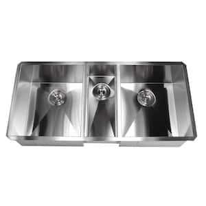 Undermount Stainless Steel 42 in. x 20 in. x 10 in. Deep 16-Gauge Triple Bowl 40/20/40 Zero Radius Kitchen Sink