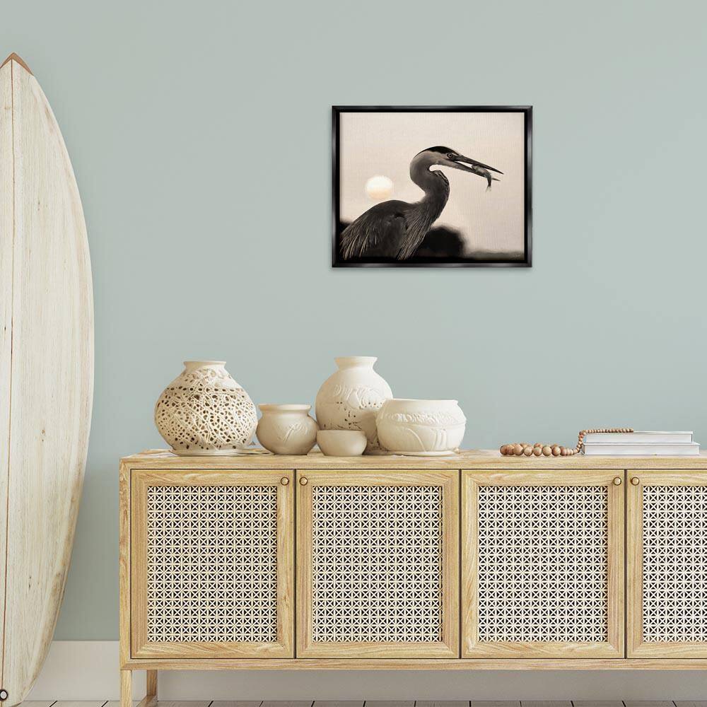 Heron Feeding on Fish by Lori Deiter Black Floater Frame Animal Graphic Art Print 17 in. x 21 in. price history on PriceWatchPro