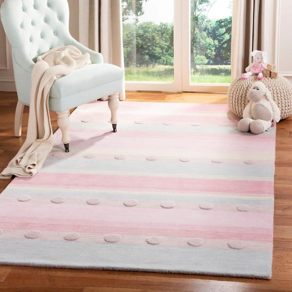 Kids Light Blue/Pink 6 ft. x 9 ft. Polka Dot Area Rug