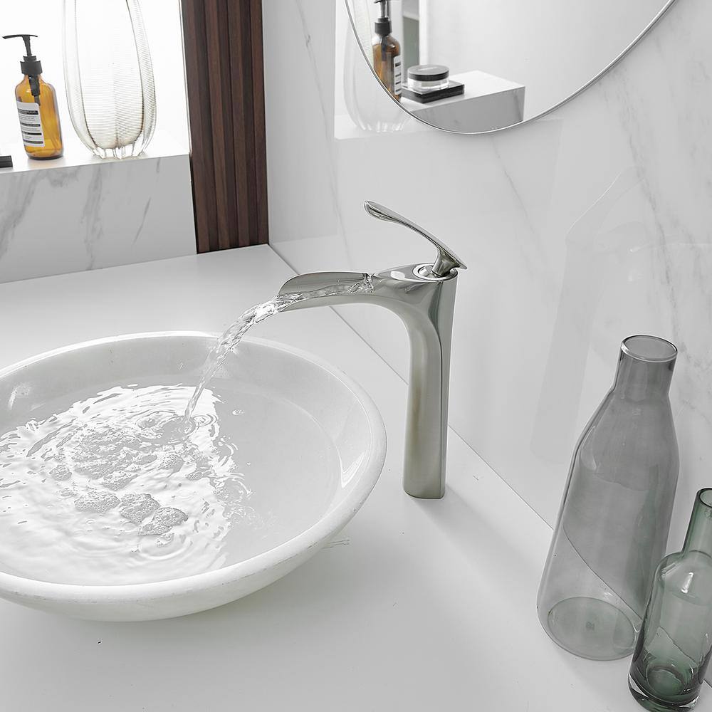Brushed Nickel Single Handle Vessel Sink Faucet with Drain Assembly