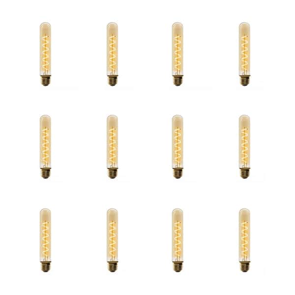 25-Watt Equivalent T10 Dimmable Spiral Filament Large Amber Glass E26 Vintage Edison LED Light Bulb Warm White (12-Pack)