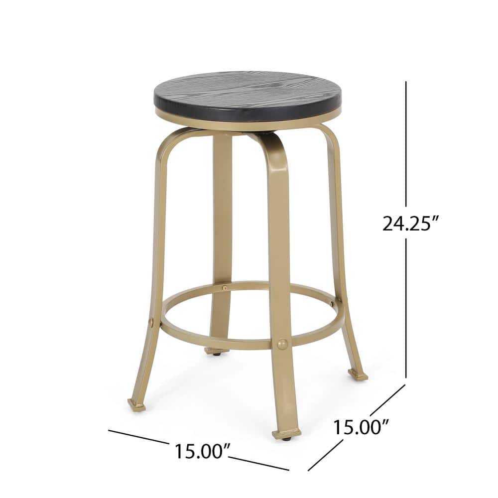 Elegant Backless Swivel Counter Stool Set in Black and Brass