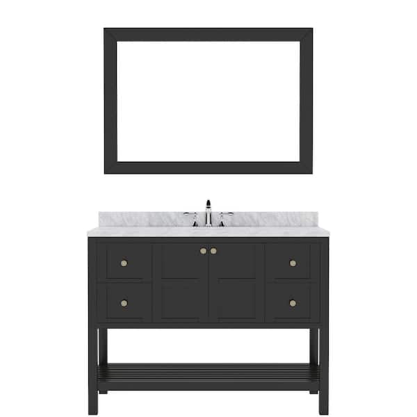 Virtu USA Winterfell 48 in. W x 22 in. D x 36 in. H Single Sink Bath Vanity in Espresso with Marble Top and Mirror