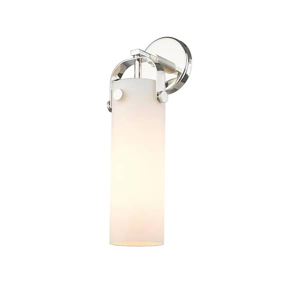 Pilaster 1-Light Polished Nickel Wall Sconce with White Glass Shade