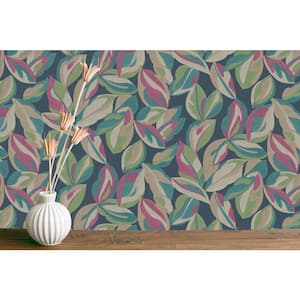 Abstract Leaf Navy Blue Non-Pasted Wallpaper (Covers 56. sq. ft)