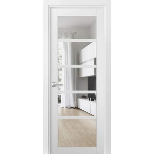 VDOMDOORS 36 in. x 80 in. 1-Panel White Finished MDF Sliding Door with Hardware