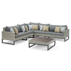 Milo Gray 6-Piece Wicker Outdoor Sectional Set with Charcoal Gray Cushions