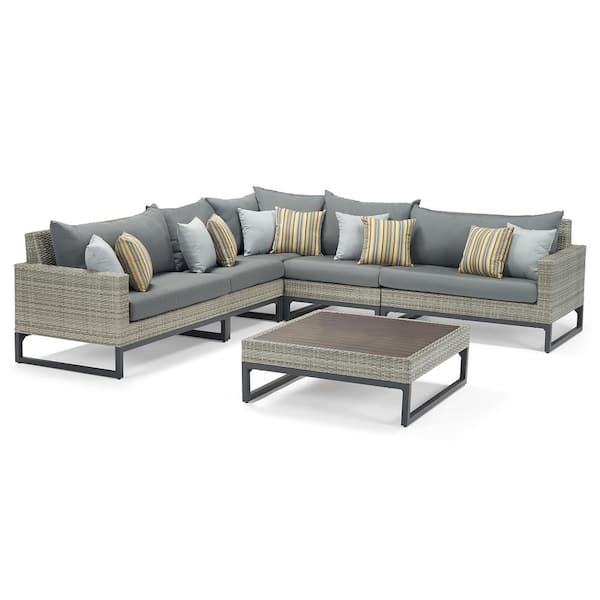 RST BRANDS Milo Gray 6-Piece Wicker Outdoor Sectional Set with Charcoal Gray Cushions