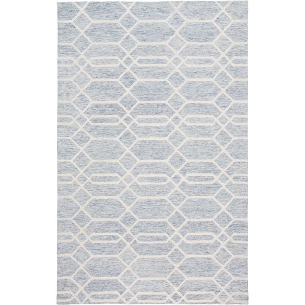 HomeRoots 9 ft. x 12 ft. Blue and Ivory Geometric Area Rug