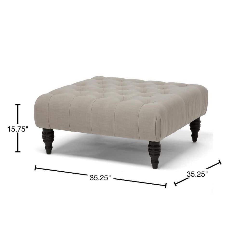 Keswick Beige Linen Tufted 36'' Square Ottoman