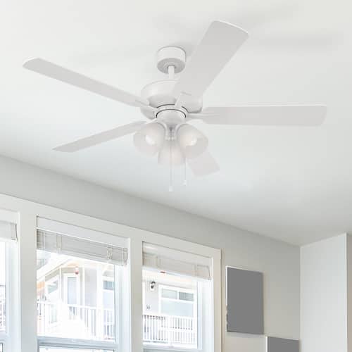 Stellant 52 in. Indoor/Covered Outdoor Matte White Standard Mount Ceiling Fan with Light Kit and Pull Chain Control Ceiling Fans With Lights