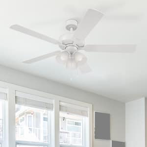 Stellant 52 in. Indoor/Covered Outdoor Matte White Standard Mount Ceiling Fan with Light Kit and Pull Chain Control
