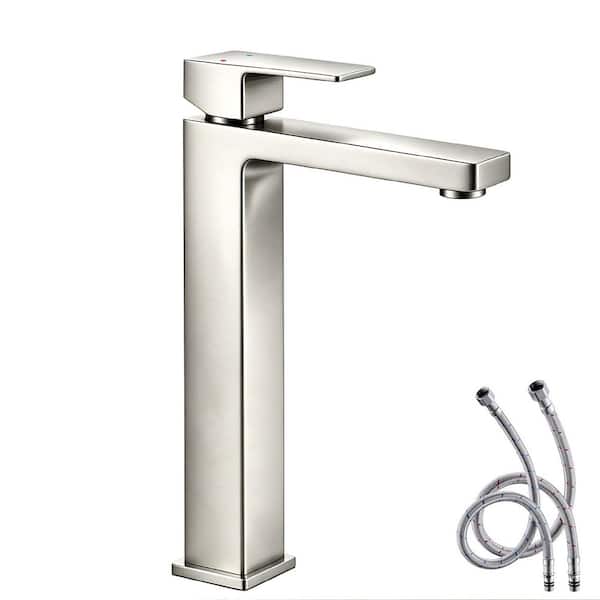 Single Handle Vessel Sink Faucet Bathroom Faucet with 15° Angled Spout Splash-Free Soft Water Flow in Brushed Nickel