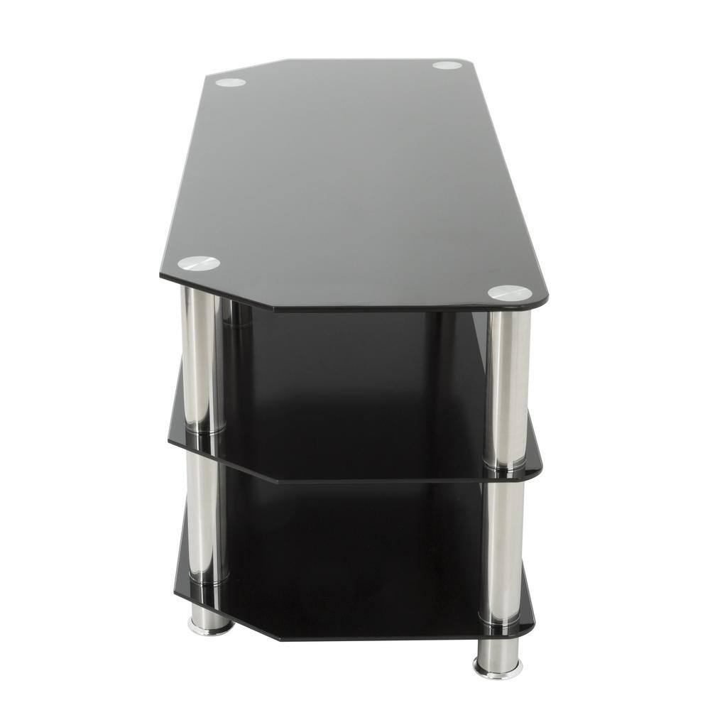 Black Tempered Glass Corner TV Stand with Chrome Legs, Up to 50"