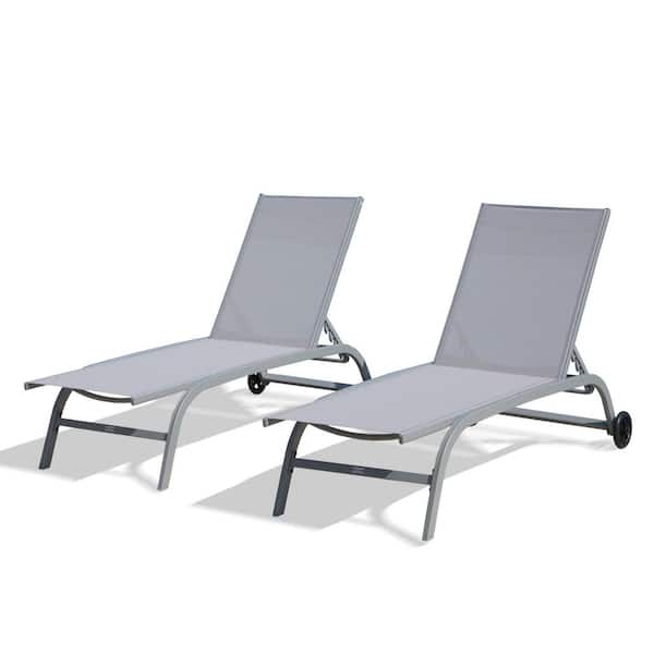 60.51 x 47.72 x 40.16 in. Outdoor 2-Piece Grey Lounge Chairs For Garden Swimming Pool Beach