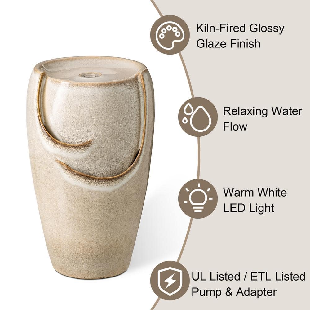 Sand Beige Ceramic Novelty Fountain with LED Light