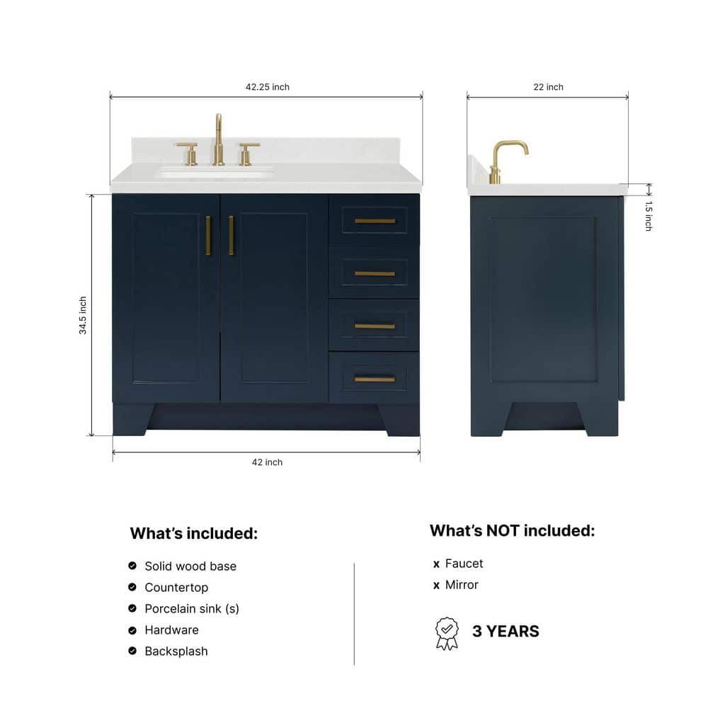 Midnight Blue 42" Single Bathroom Vanity with Quartz Top