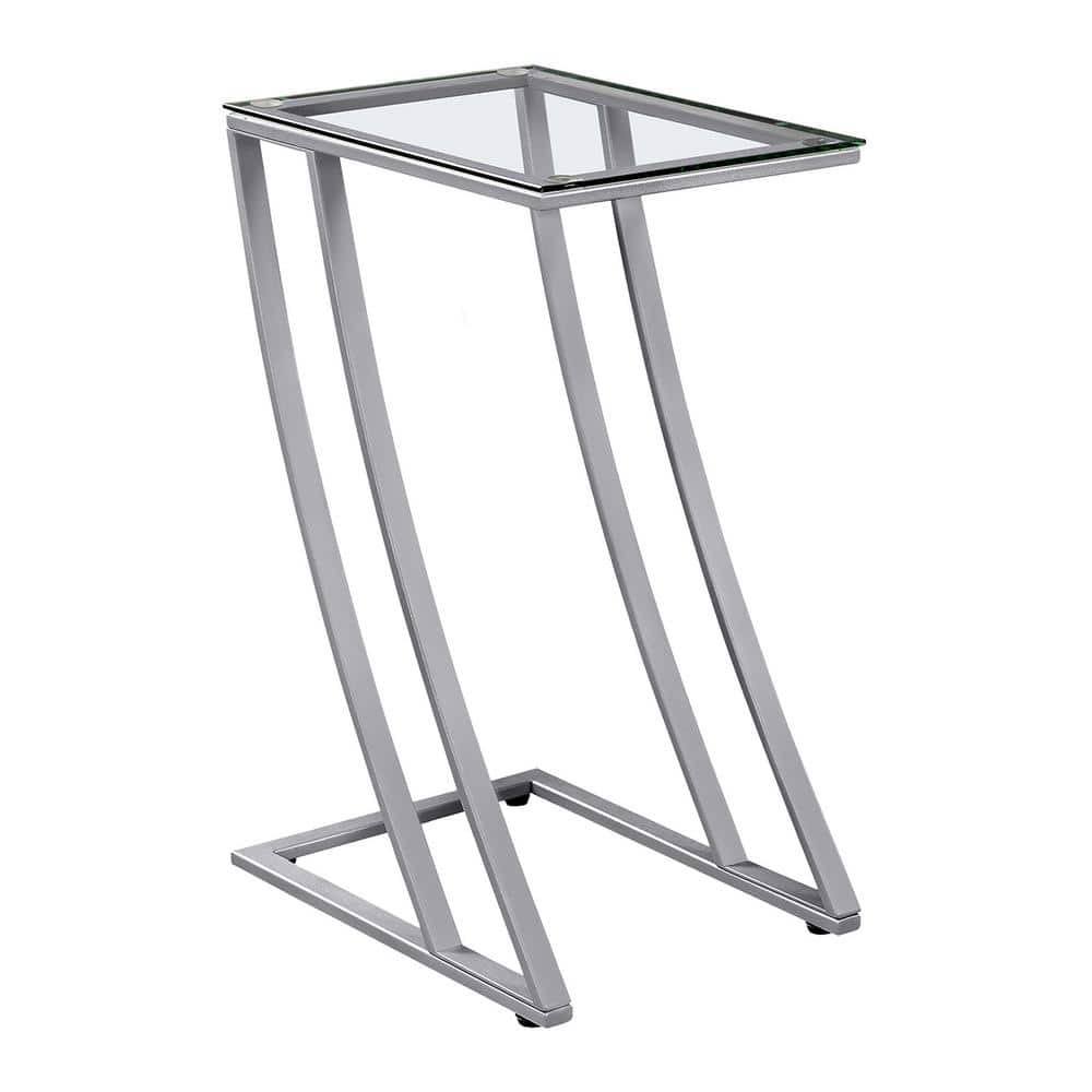 Sleek 24" Silver Metal & Clear Glass Rectangular Accent Table