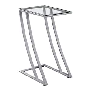 Jasmine 24 in. Silver, Clear, Metal, Tempered Glass - Accent Table
