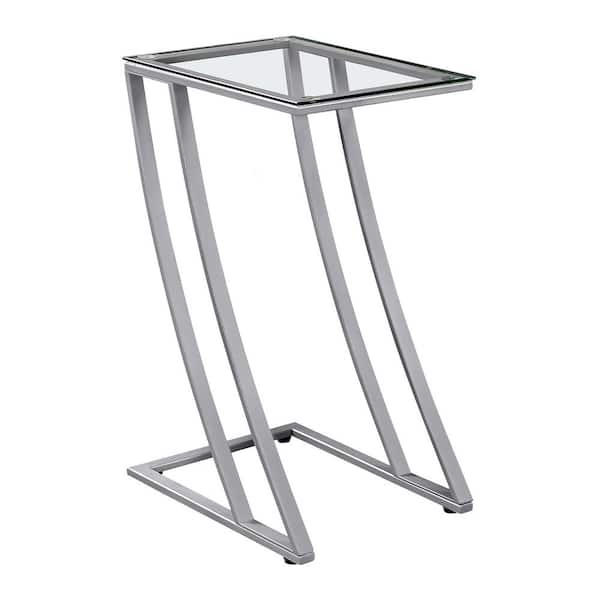 HomeRoots Jasmine 24 in. Silver, Clear, Metal, Tempered Glass - Accent Table