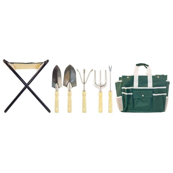 Aspectek GardenHOME All in One Garden Set Folding Stool Seat Tool Bag 5 Tools for sale online 