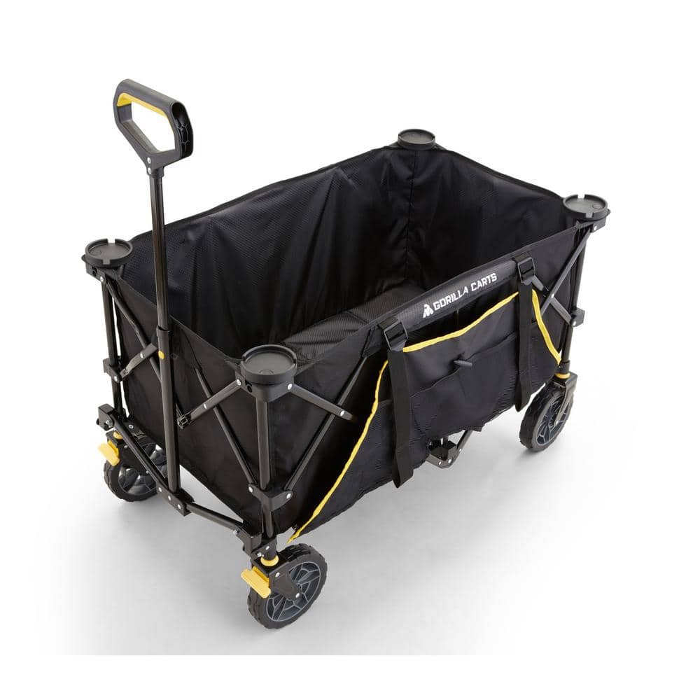 Black Steel Frame Collapsible Utility Wagon with Polyester Deck
