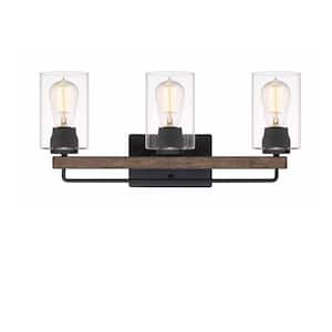 21 in. 3 Light Black Vanity Light with Glass Shade