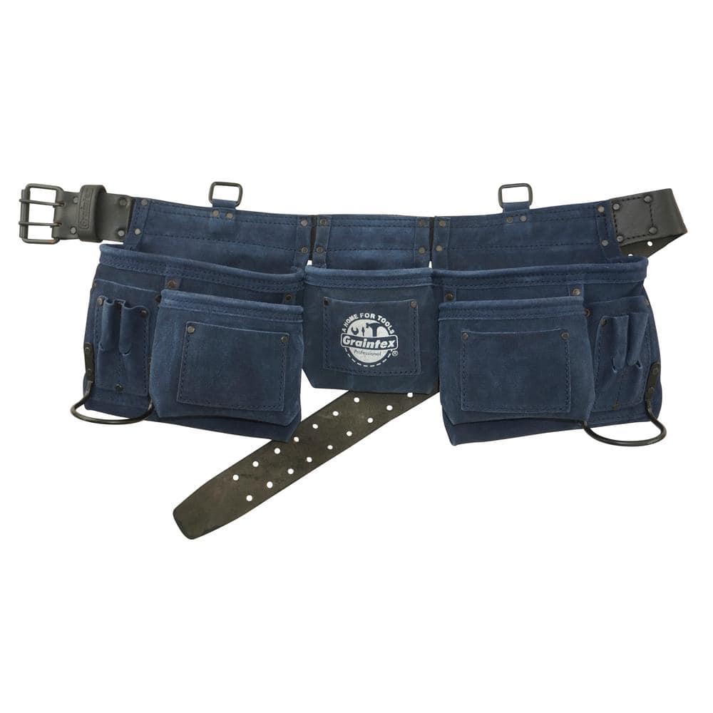 Graintex 11-Pocket Suede Leather Tool Apron in Navy Blue with 2 Hammer  Holders and Suspender Hooks DS2340 - The Home Depot