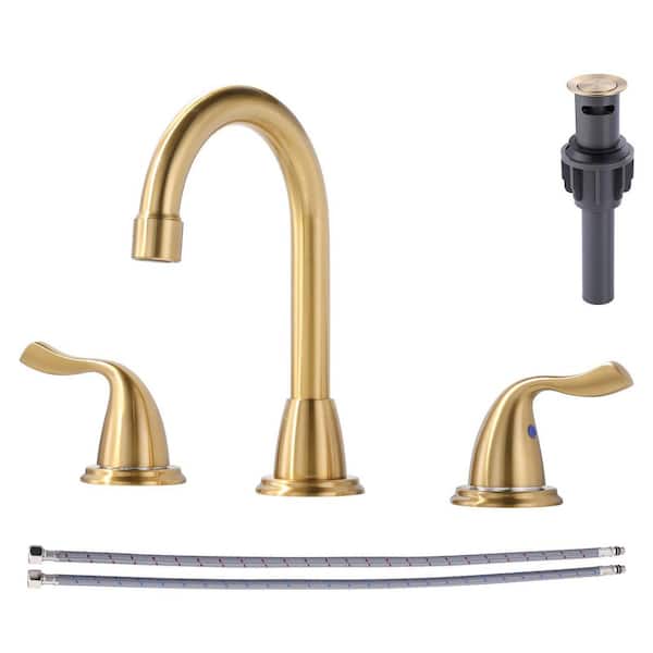 AVITAS 8 in. Widespread 2-Handle Bathroom Faucet with Pop-up Drain 3-Hole 360° Rotation Sink Faucet in Brushed Gold