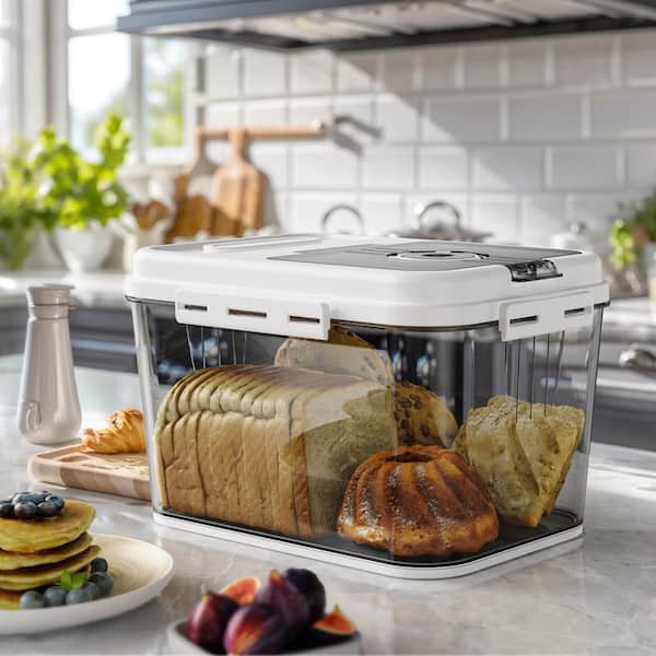1 Piece Gray Airtight Bread Box for Kitchen Countertop with Flip-Top Lid and Time Dial Food Storage Container