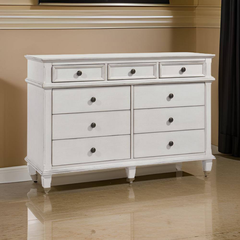 Benjara White 9-Drawer 57 in. W Dresser Without Mirror BM215848 - The ...