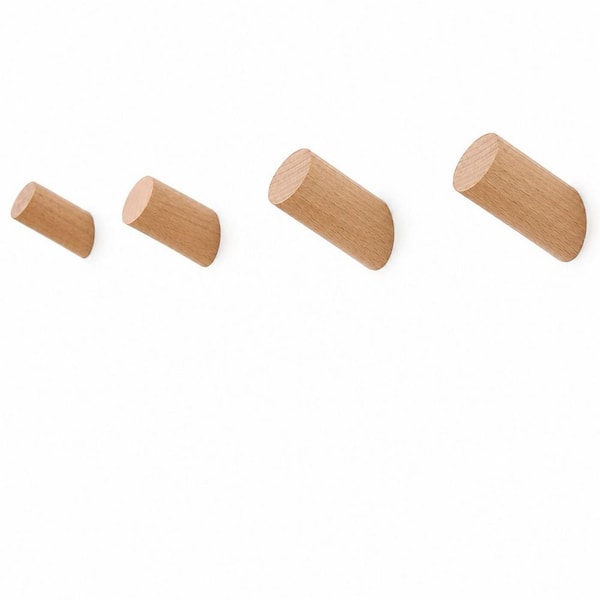 J-Hook 4-Pack Rustic Beech Wood Wall-Mount Coat Robe and Towel Hooks, Heavy Duty 35 lbs., 2.43 in. x 1.81 in.